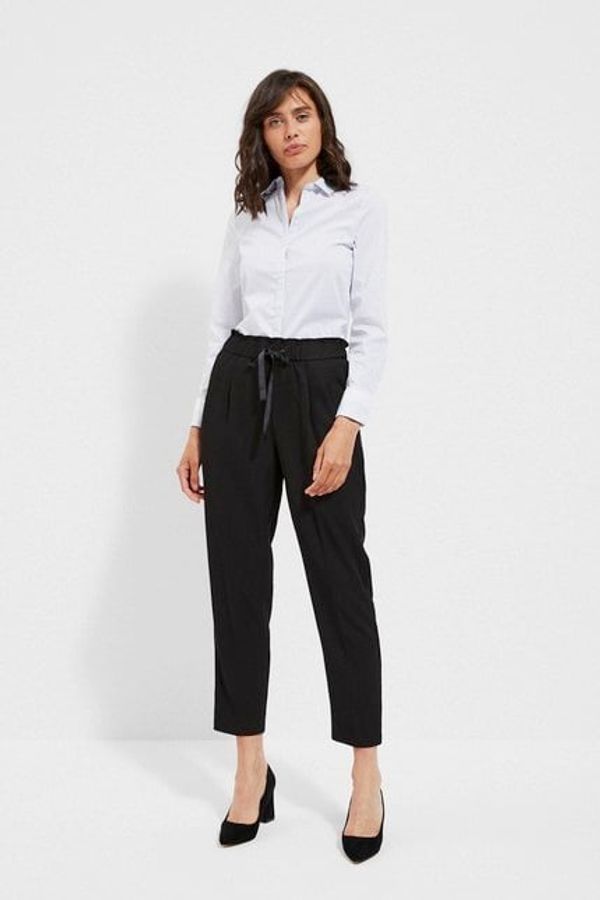 Moodo Straight trousers with tie at the waist - black