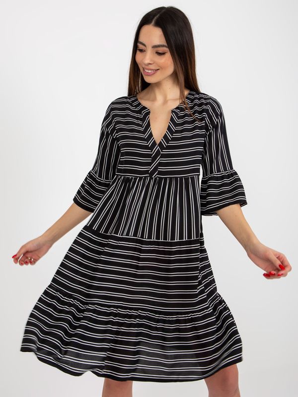 Fashionhunters SUBLEVEL black loose striped dress with V-neck