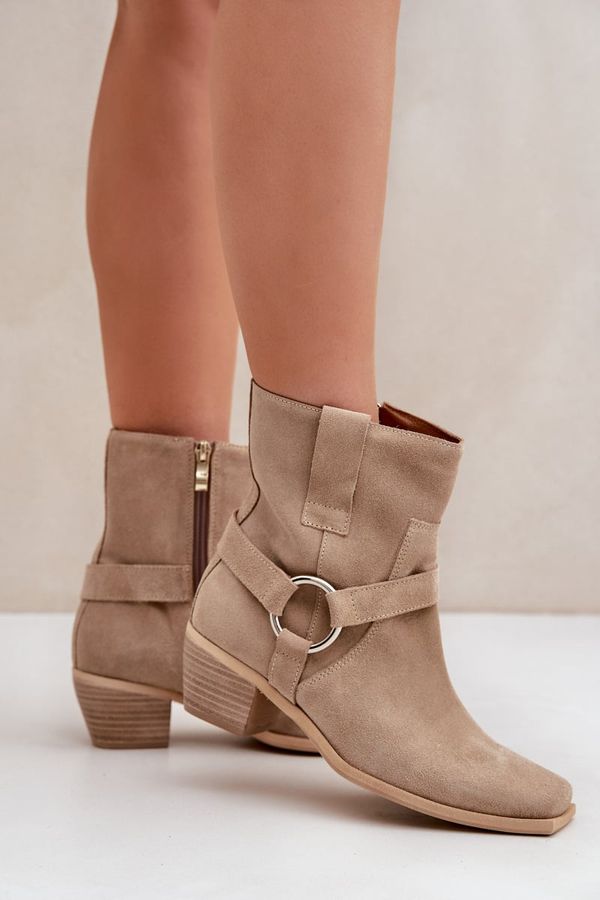 Zazoo Suede Ankle Boots with Heel Beige Zazoo