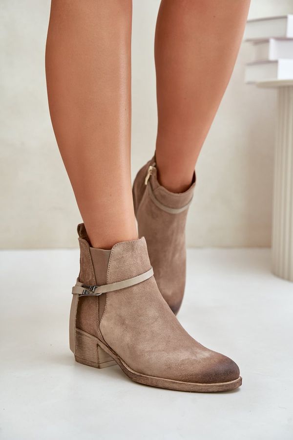 Zazoo Suede Ankle Boots With Heels Insulated With Zipper Beige Zazoo 60478