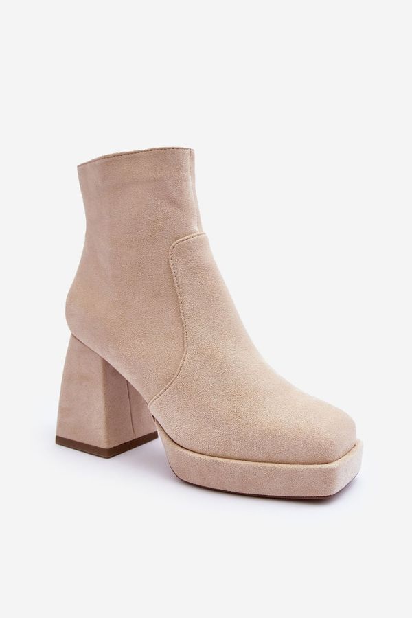 Kesi Suede ankle boots with massive high heels, light beige Abnous