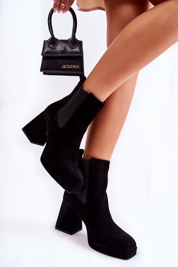 Laura Messi Suede Boots On Massive Heel Laura Messi 2519 Black