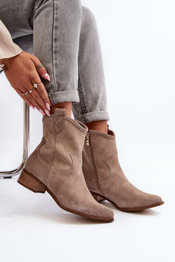 Zazoo Suede Cowboy Boots with Low Heel Zazoo 3329 Cappucino