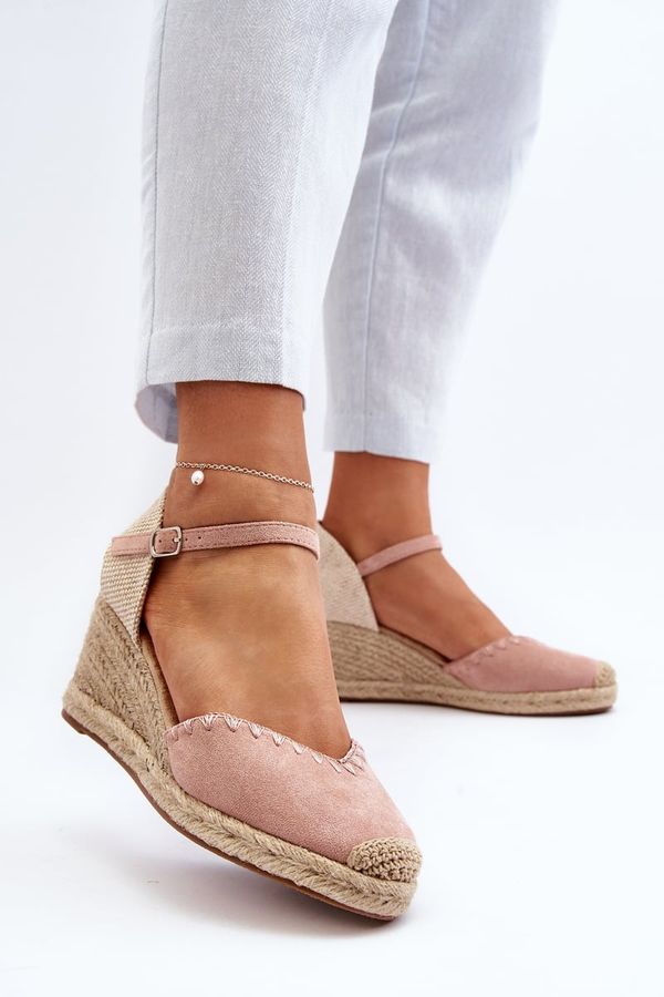 Kesi Suede Espadrille Wedge Sandals with Braid Pink Raylin