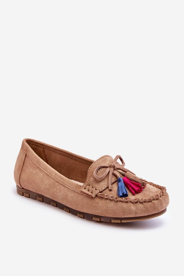 Kesi Suede Moccasins With Bow And Fringe Dark Beige Dorine