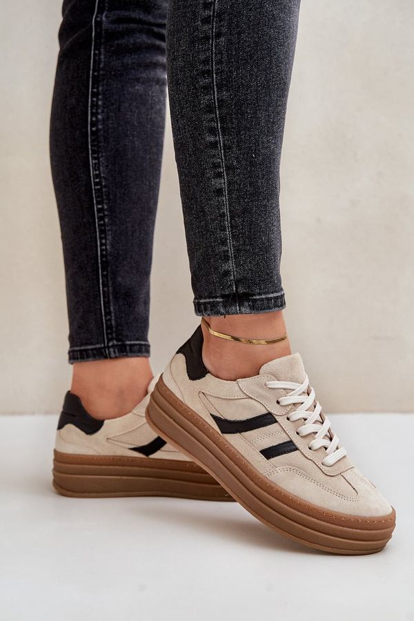 Zazoo Suede platform sneakers beige Zazoo N1176