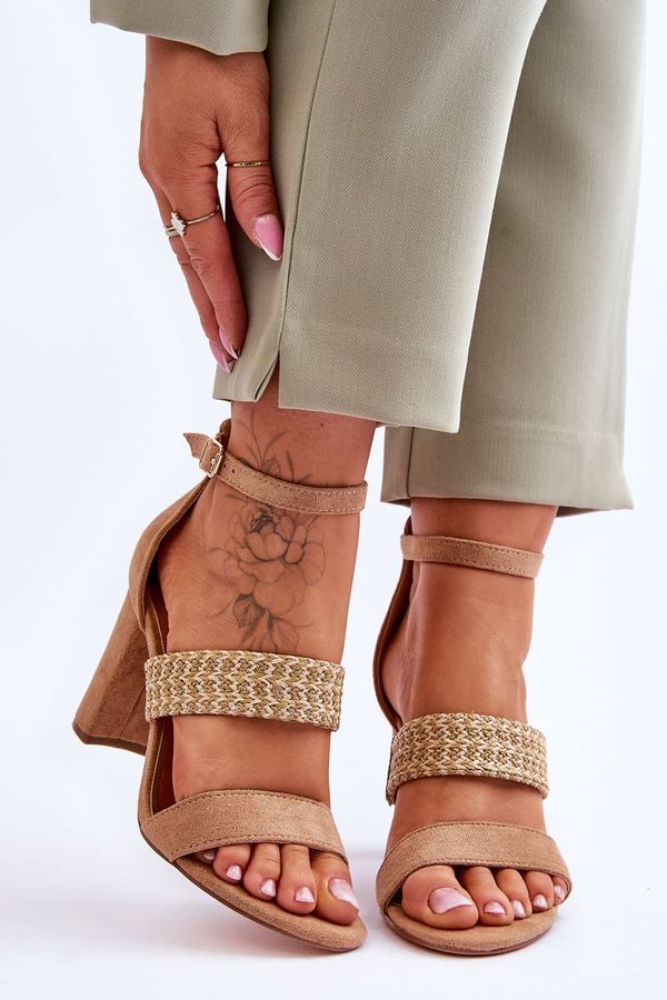 Kesi suede sandal with knitted strap on the heel Camel Roselia