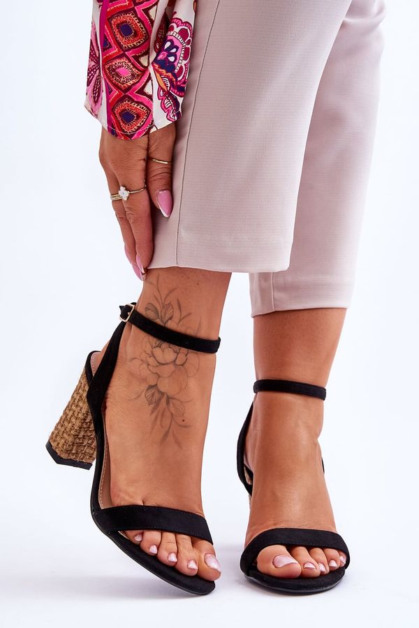 Kesi Suede sandals on knitted heels black selilla