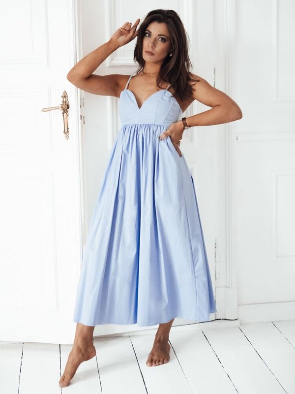 DStreet Sukienka midi ELIENE błękitna Dstreet