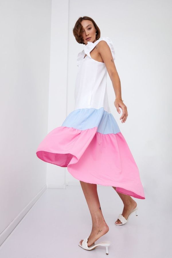 FASARDI Summer dress with longer back in blue and pink