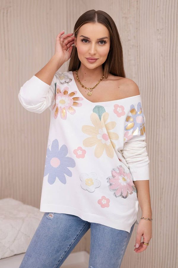 Kesi Sweater blouse with colorful flowers yellow+blue
