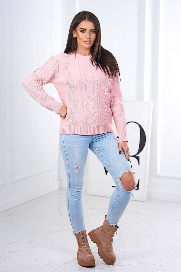 Kesi Sweater with cable weave powder pink