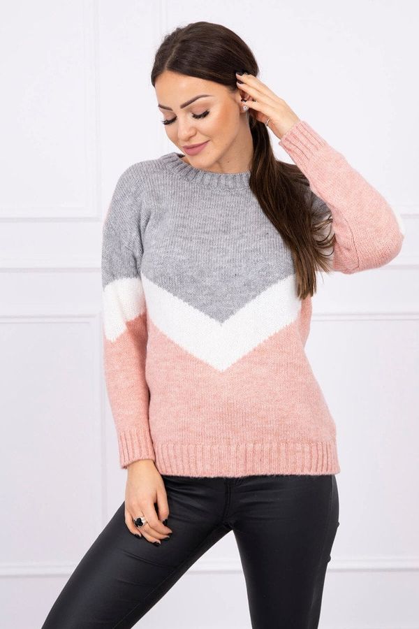 Kesi Sweater with geometric patterns grey + powder pink