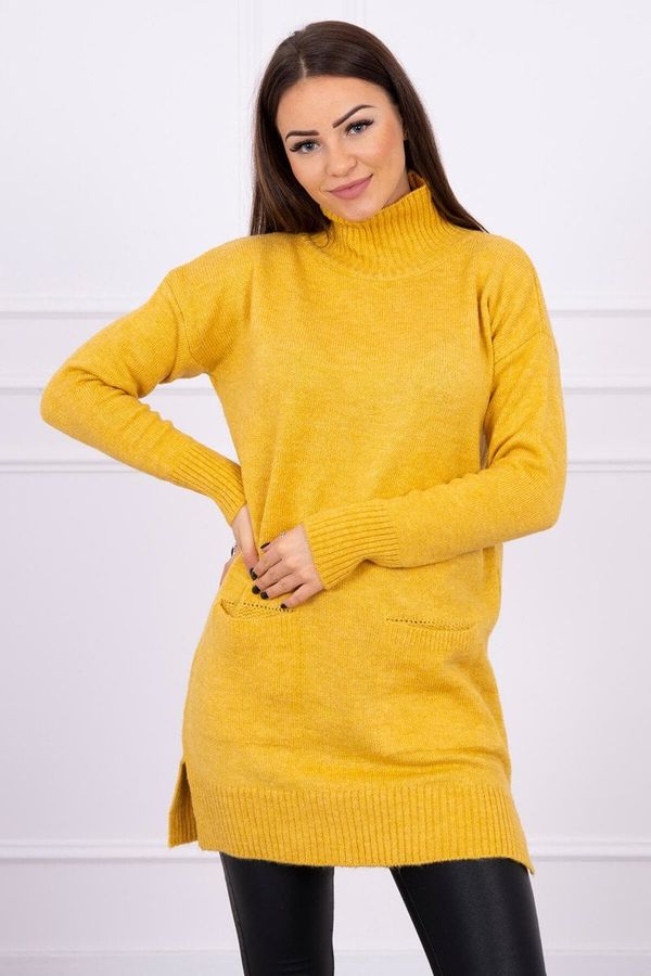 Kesi Sweater with mustard stand-up collar