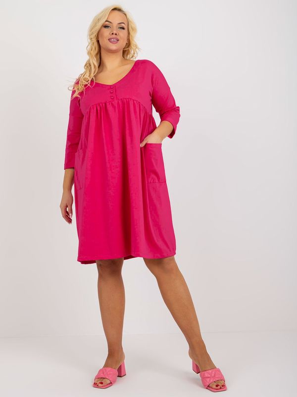 Fashionhunters Sweatshirt dress fuchsia basic plus size with 3/4 sleeves