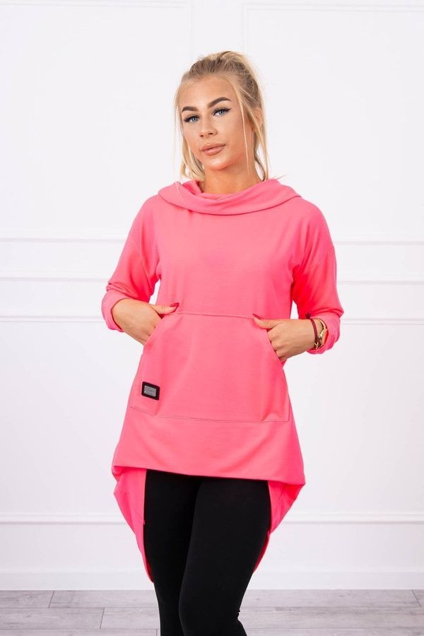 Kesi Sweatshirt with long back and hood pink neon