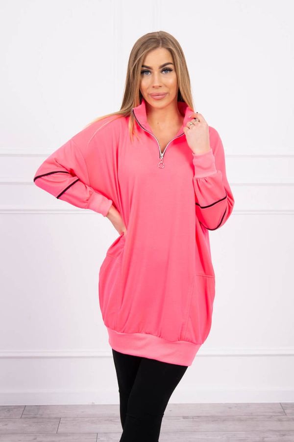 Kesi Sweatshirt with zipper and pockets of pink neon color