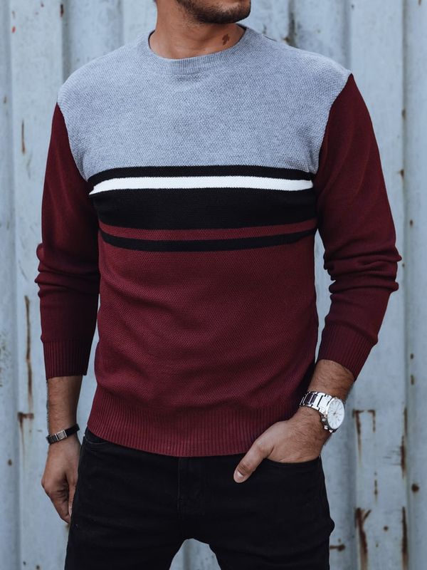 DStreet Sweter męski szaro-bordowy Dstreet