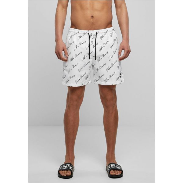 Urban Classics Swim Shorts Pattern whitescriptlogo