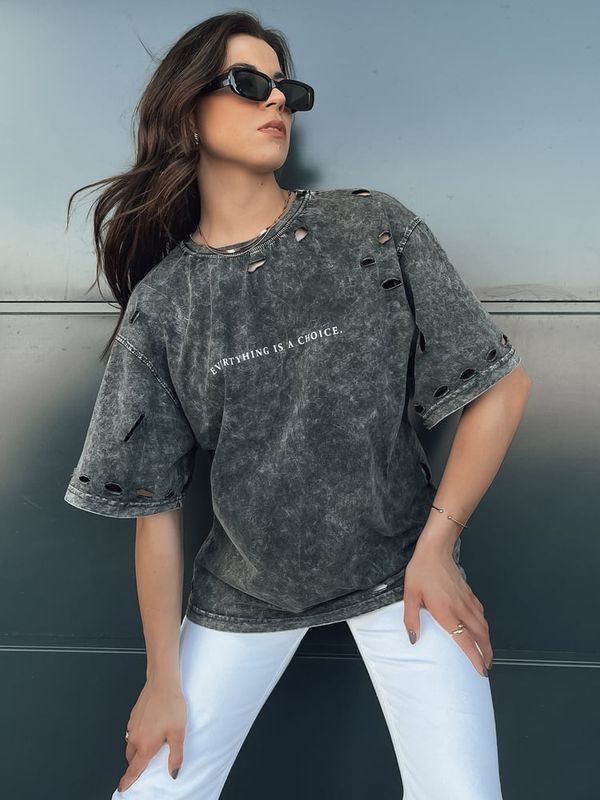 DStreet T-shirt damski KHUMBOS grafitowy Dstreet