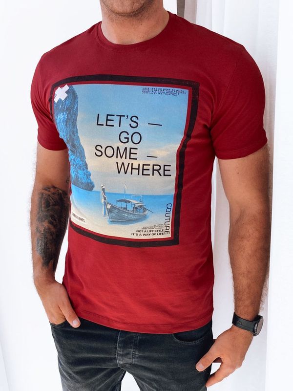 DStreet T-shirt męski z nadrukiem bordowy Dstreet
