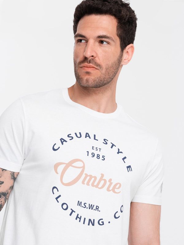 Ombre T-shirt męski z nadrukiem Ombre Casual Style - white