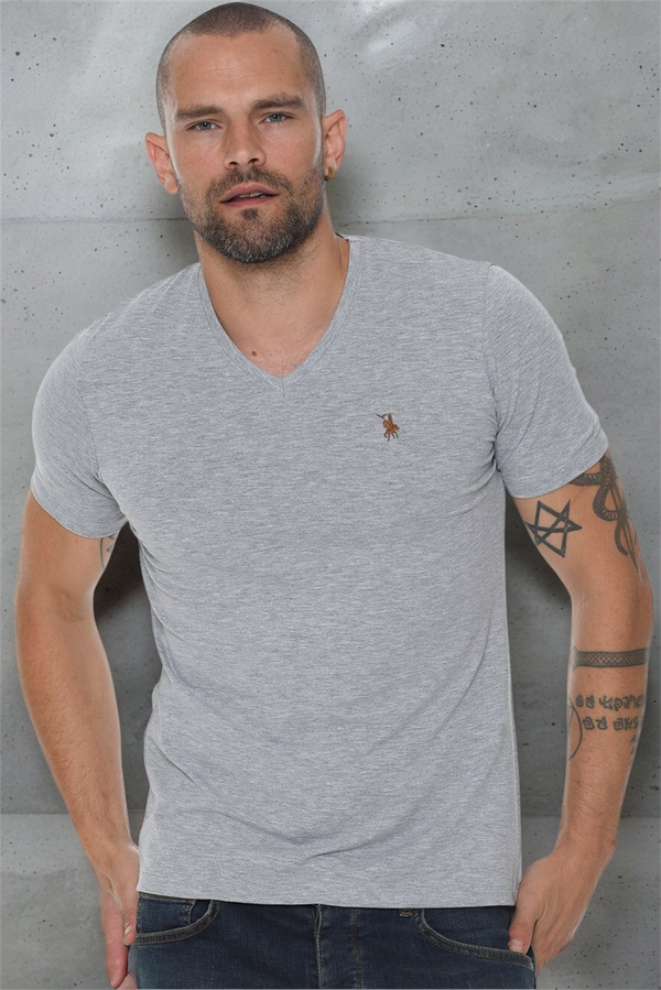 dewberry T8568 DEWBERRY V-NECK MEN'S T-SHIRT-DARK GREY