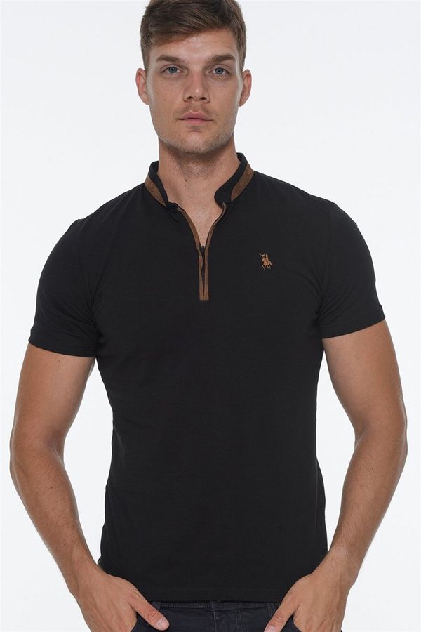 dewberry T8571 DEWBERRY ZIPPER MEN'S T-SHIRT-BLACK