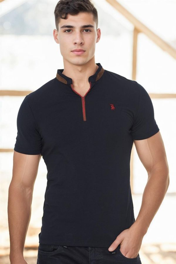 dewberry T8571 DEWBERRY ZIPPER MEN'S T-SHIRT-NAVY-2