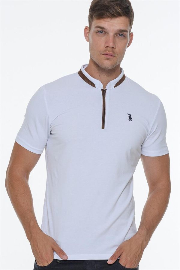 dewberry T8571 DEWBERRY ZIPPER MEN'S T-SHIRT-WHITE OPTICAL