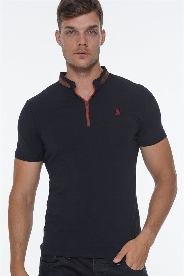 dewberry T8571 DEWBERRY ZIPPERED MEN'S T-SHIRT-NAVY BLUE