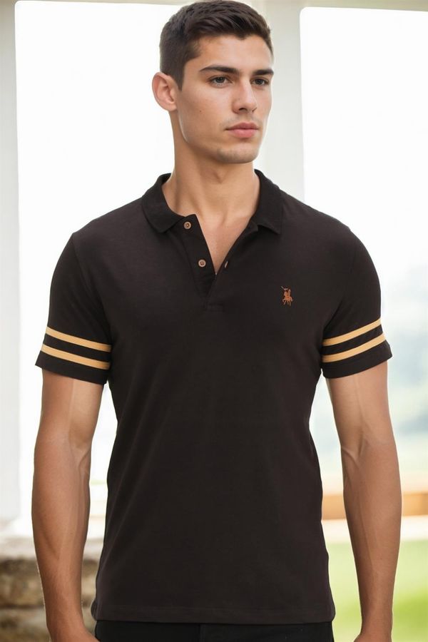 dewberry T8585 DEWBERRY MEN'S T-SHIRT-BLACK-CAMEL-2