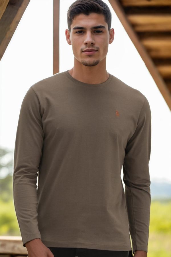 dewberry T8588 DEWBERRY BIKE COLLAR LONG SLEEVE T-SHIRT-PLAIN KHAKI