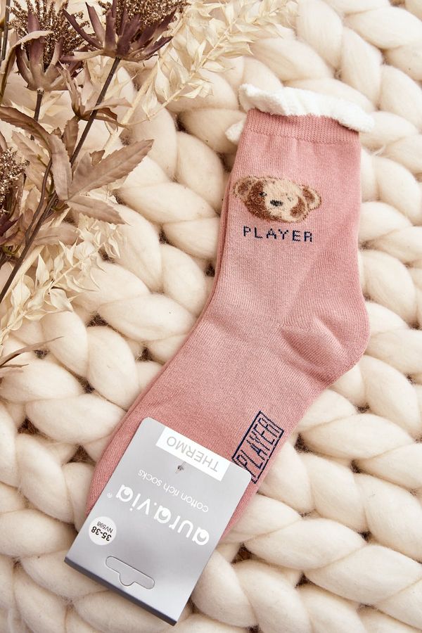 Kesi Thick cotton socks with pink teddy bear