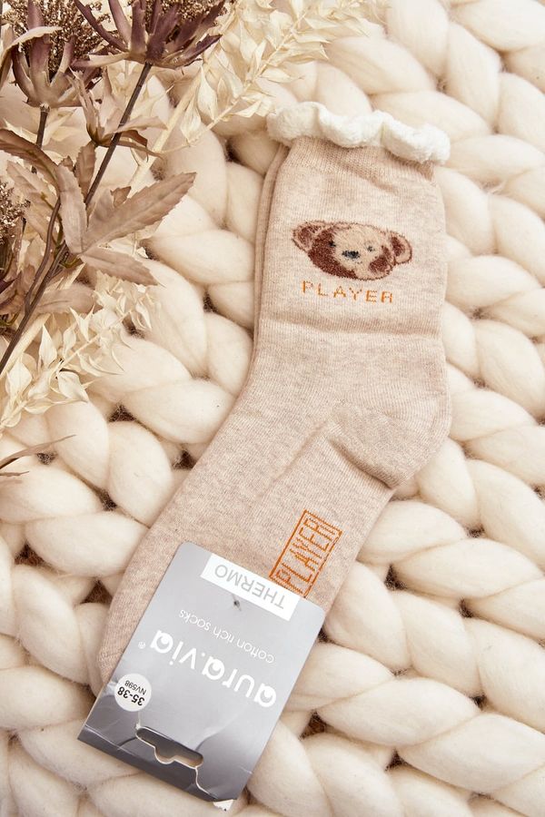 Kesi Thick cotton socks with teddy bear, beige