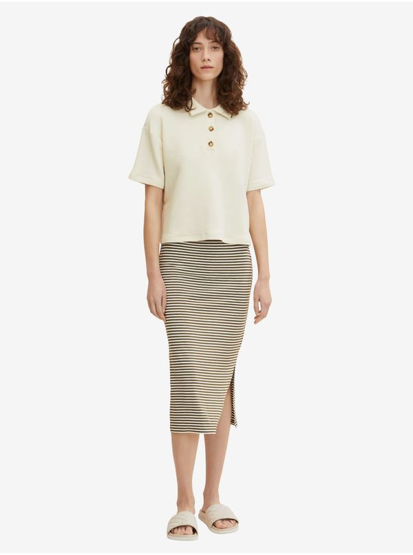 Tom Tailor Tom Tailor White-khaki women's striped pencil midi skirt with slit Tom T - Women's