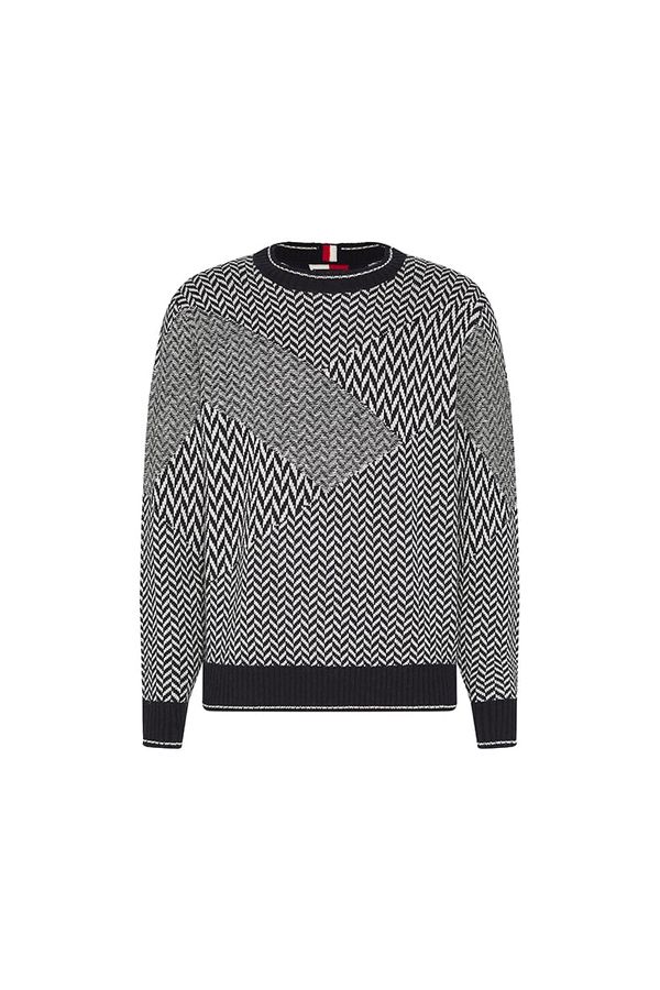 Tommy Hilfiger Tommy Hilfiger Sweater - PATCHWORK HERRINGBONE SWEATER black and white