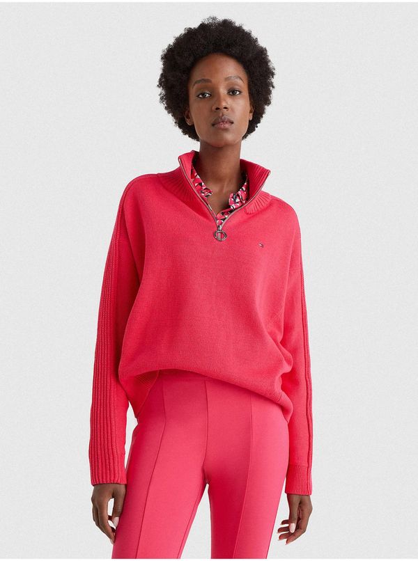 Tommy Hilfiger Tommy Hilfiger Sweater - ZIP-UP HIGH-NK SWEATER pink