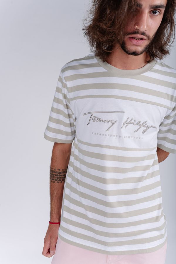 Tommy Hilfiger Tommy Hilfiger T-shirt - SIGNATURE STRIPE RELAXED FIT TEE beige