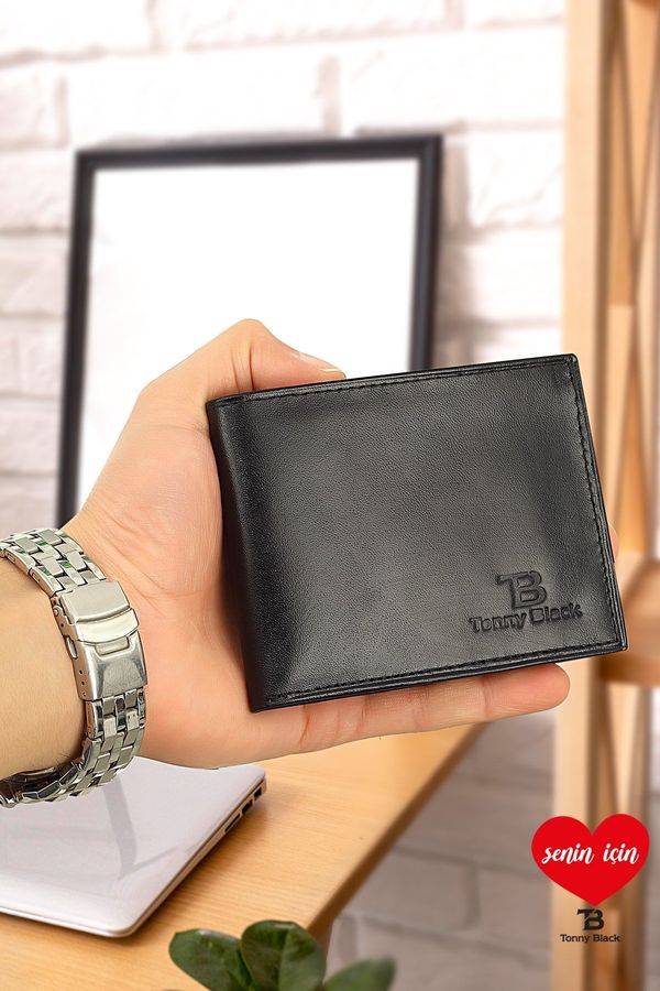 Tonny Black Tonny Black Original Men's Genuine Leather with Gift Box and Paper Money Compartment Classic Stylish Model Wallet with Card Holder Black.