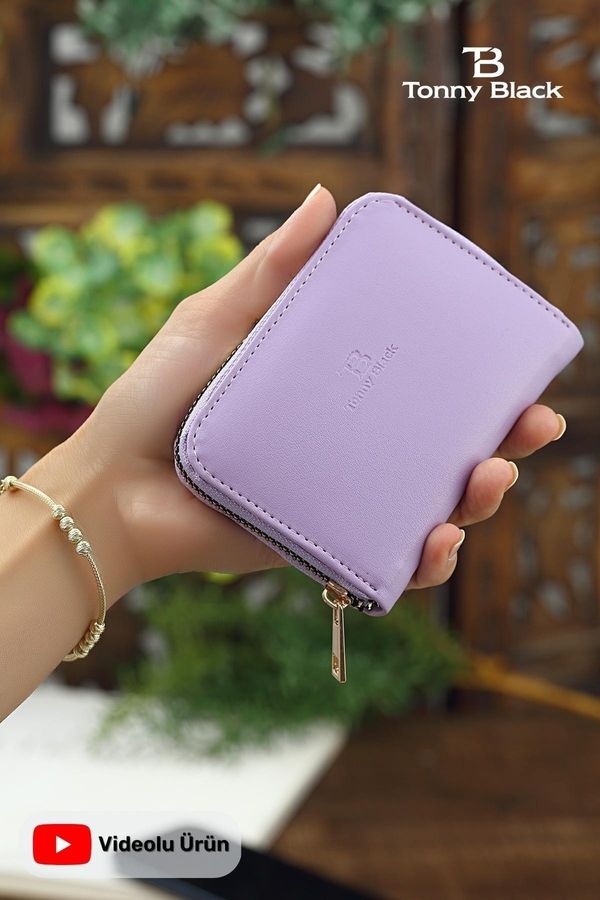 Tonny Black Tonny Black Original Women's Card Holder with Coin Compartment and Zippered Comfort Model Stylish Mini Wallet with Card Holder Lilac