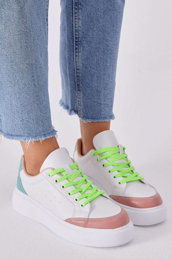 Tonny Black Tonny Black Women's White Green Poly Sole Lace-Up Sneakers