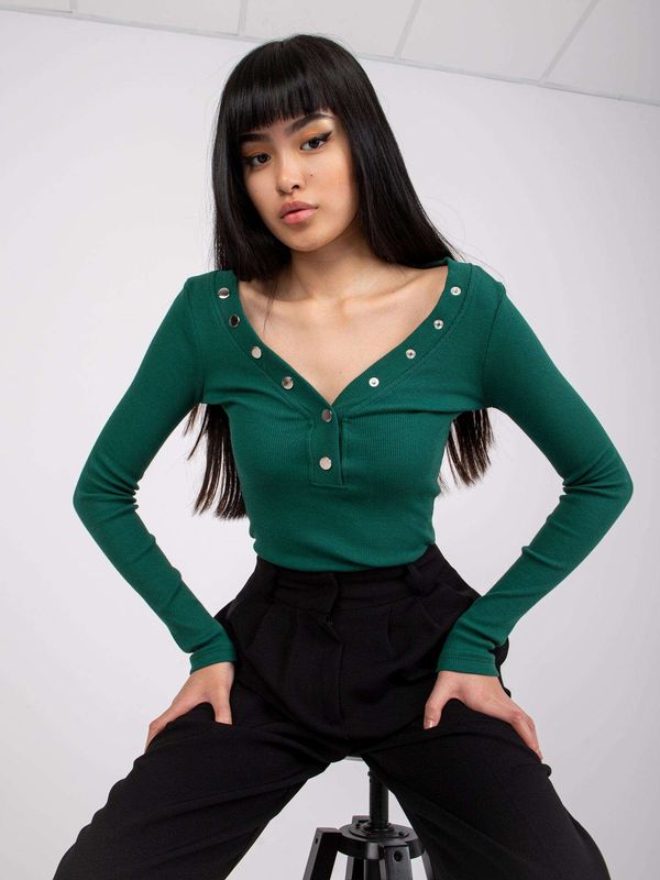 Fashionhunters Tracy RUE PARIS Dark Green Striped Blouse