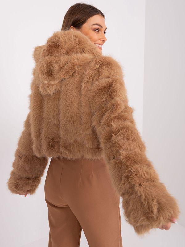 Fashionhunters Transitional camel fur jacket with hood