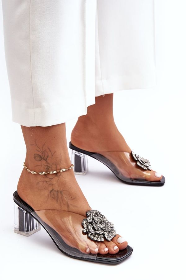 Kesi Transparent high-heeled flip-flops with embellishment, black S.Barski