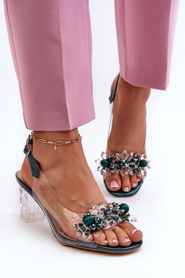 Kesi Transparent high-heeled sandals with embellishments, green D&A