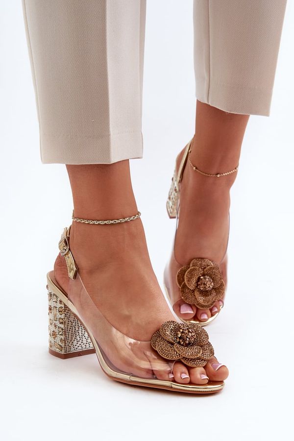 Kesi Transparent high-heeled sandals with S decorations. Barski Gold