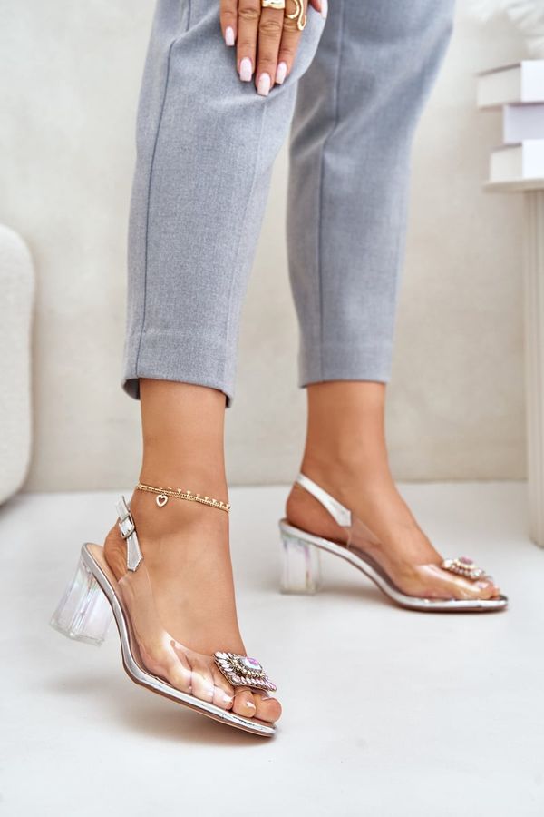 Kesi Transparent sandals with a brooch on a heel D&A silver