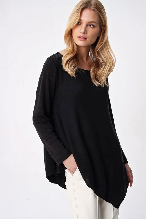 Trend Alaçatı Stili Trend Alaçatı Stili Women's Black Asymmetrical Cut Tunic