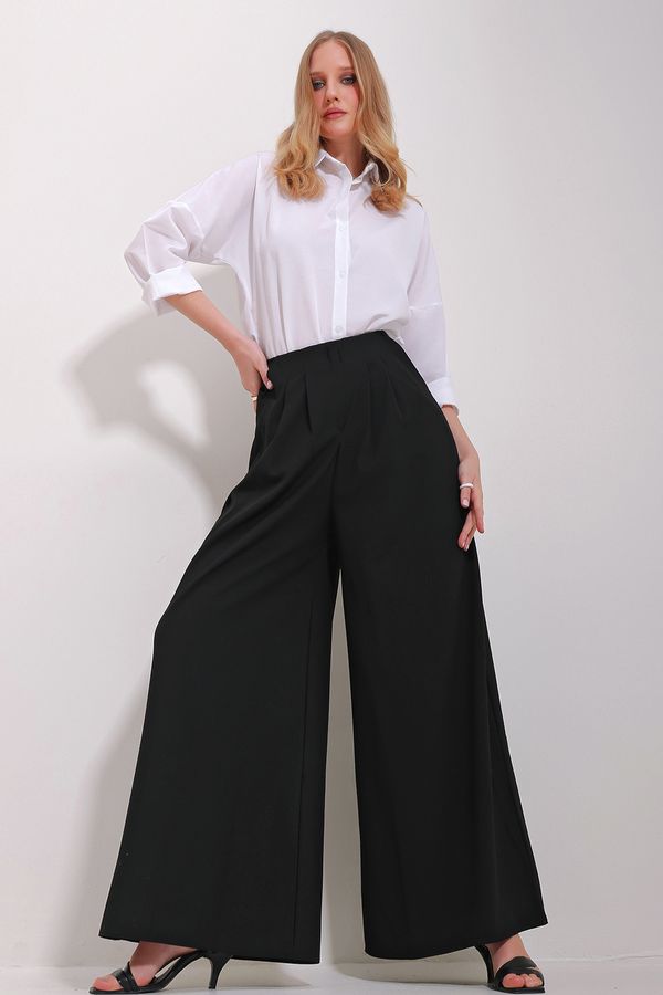 Trend Alaçatı Stili Trend Alaçatı Stili Women's Black High Waist Darts Wide Leg Front Zipper Trousers